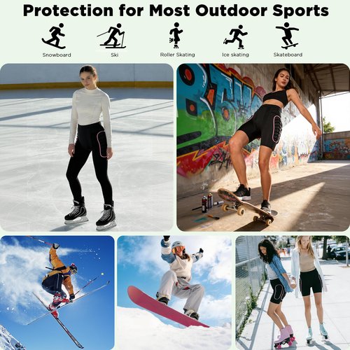 OHMOTOR 3D Padded Protective Shorts Hip Butt EVA Pad Short Pants Heavy Duty Protective Gear Guard Drop Resistance for Ski Skiing Skating Snowboard Cycling (Pink - for Women, M)