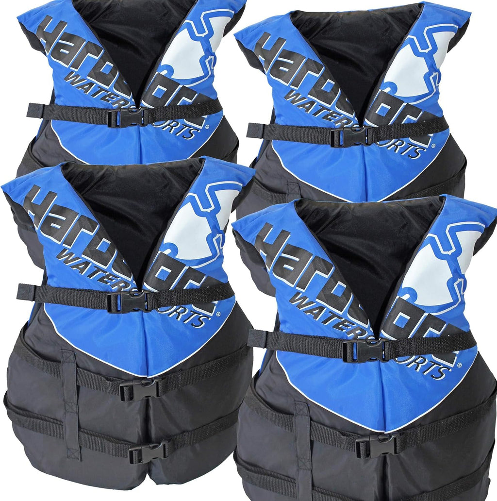 Coast Guard Type III Life Jacket - 4 Pack Adult Paddle Vests for Jet Ski, Kayak & Wakeboarding