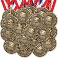 Loetere 60 Pcs Sports Award Medals Bulk 2 Inch Bronze Trophies with Neck Ribbons Football Basketball Baseball Soccer Cheerlead Winner Medal for Team Gift Sport Party Games Prize Supply(Basketball)