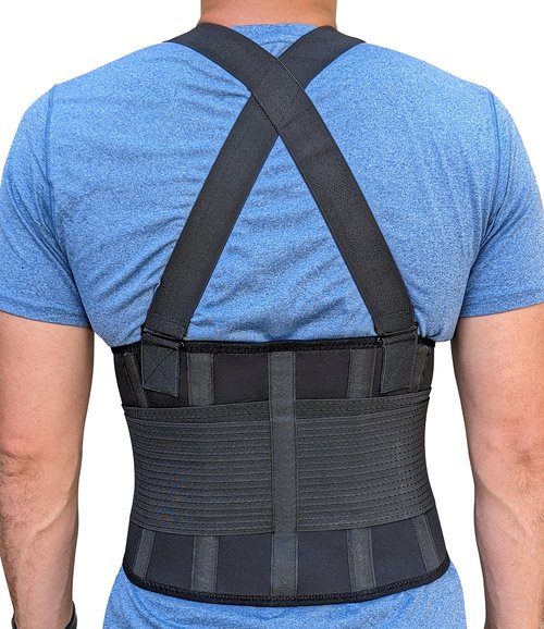 NeoHealth Lower Back Support Belt with Suspenders - The Most Effective Back Pain Relief for Men & Women - Industrial Strength Lumbar Protection for Construction, Warehouse, Moving, L