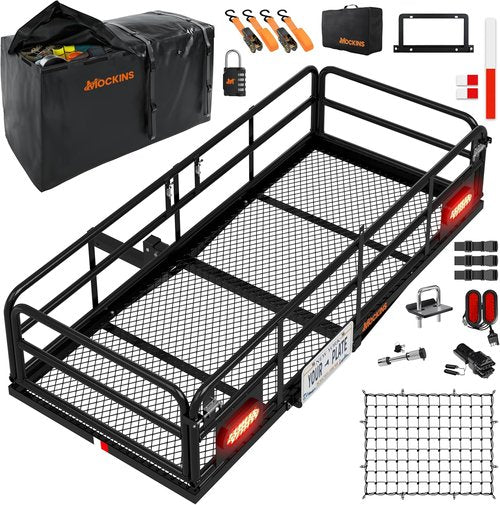Mockins XL High Rail Trailer Hitch Cargo Carrier - 45 CuFt Waterproof Bag | 500 Lbs Capacity, Folding Design for SUVs & Trucks