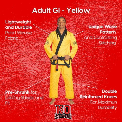 KO Sports Gear – Adult Gi Uniform Set, BJJ Jiu Jitsu Gi, Kimono and Pants, Pre-Shrunk (Yellow, A3)