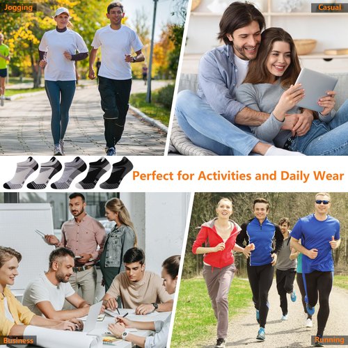 RTZAT 90% Merino Wool Athletic Running Tennis Light Ankle Low Cut Cushioned No Show Socks for Men & Women, X-Large, Black&Dark Gray, 3 Pack