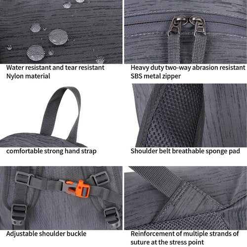 FENGDONG 35L Lightweight Foldable Waterproof Packable Travel Small Hiking Backpack Daypack for men women Dark Gray