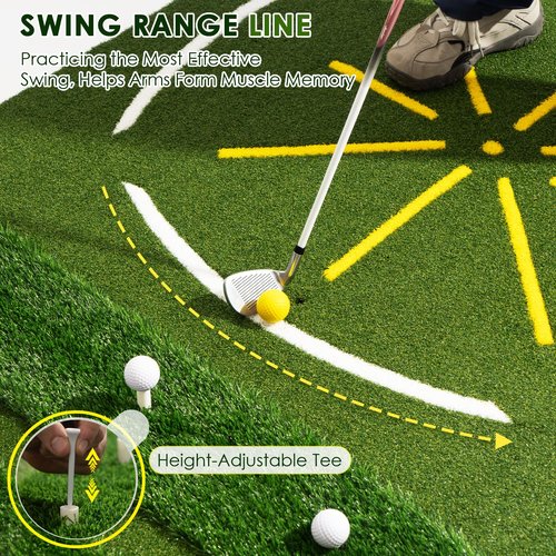 KULAMOON Golf Mat with Dual Turf, 5x4ft 26mm-45mm Thickened Golf Hitting Mat with Standing Guide-Line & Swing Path Line, Practice Mats for Indoor or Outdoor Use, Gifts for Men Dad & Golfers