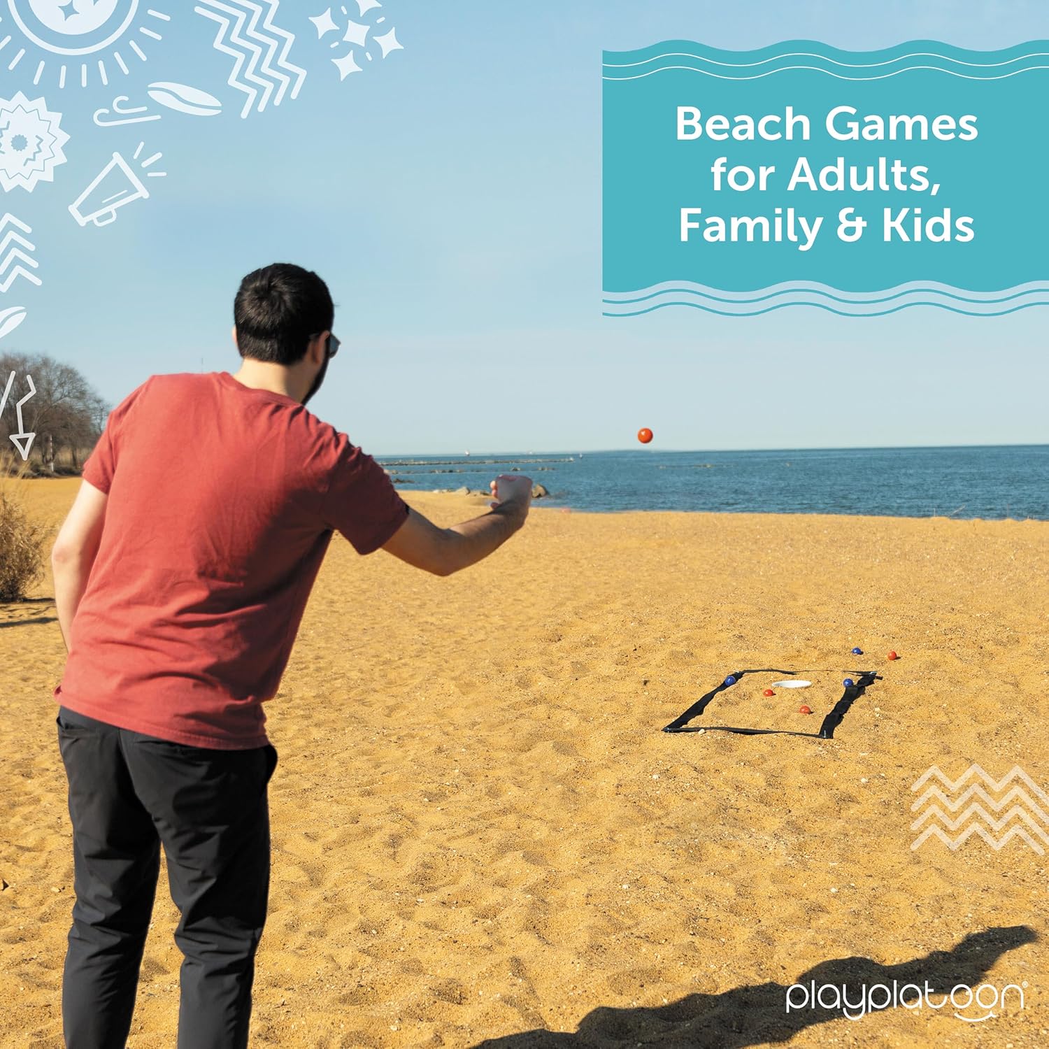 Play Platoon Beach Cornhole Toss Game - Fun for Adults & Kids | Includes Boards, Markers & Accessories