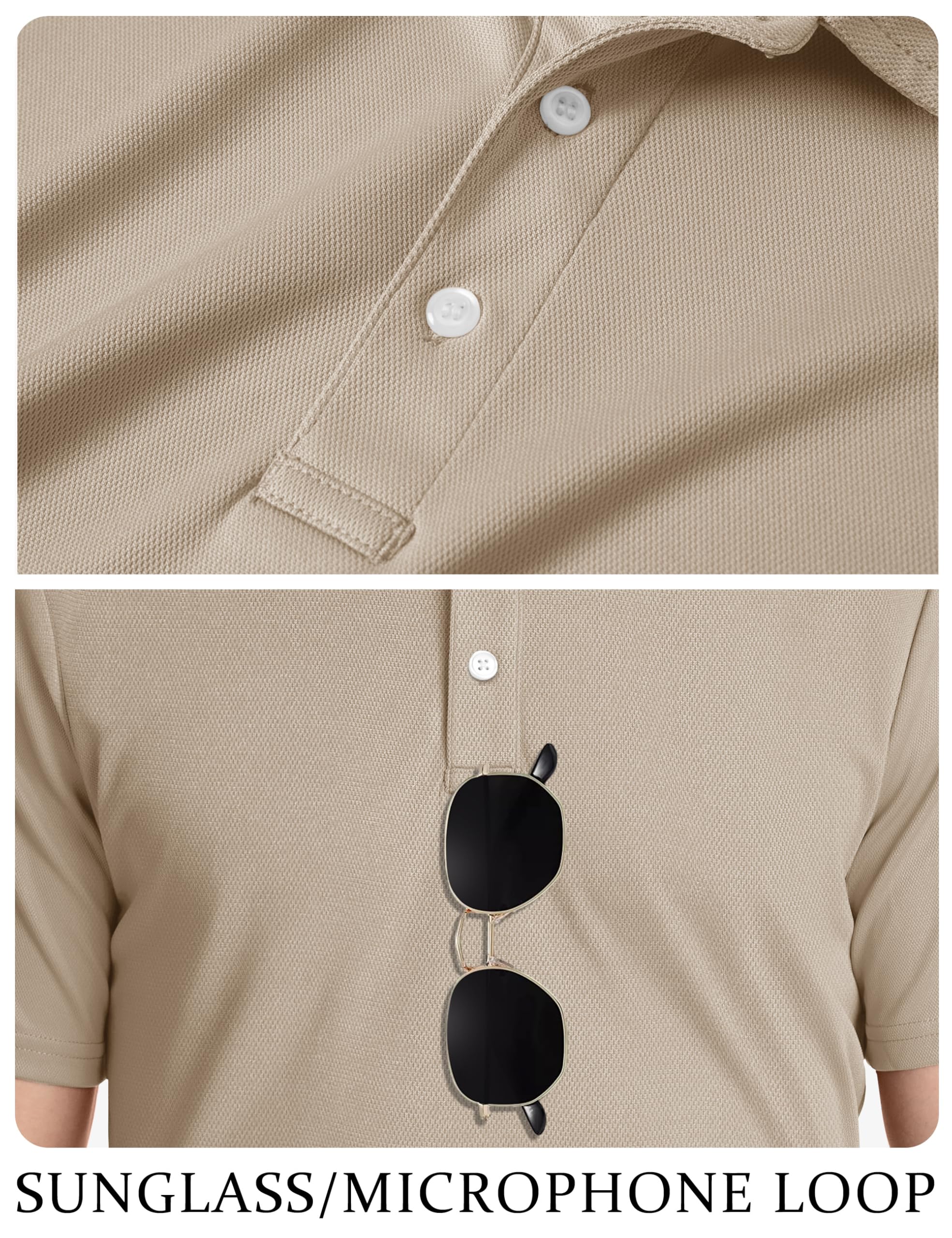 TACVASEN Mens Golf Shirt Dry Fit Mens Polo Shirts Short Sleeve Performance Golf Polos for Men with Collar Work Shirts Khaki, XL