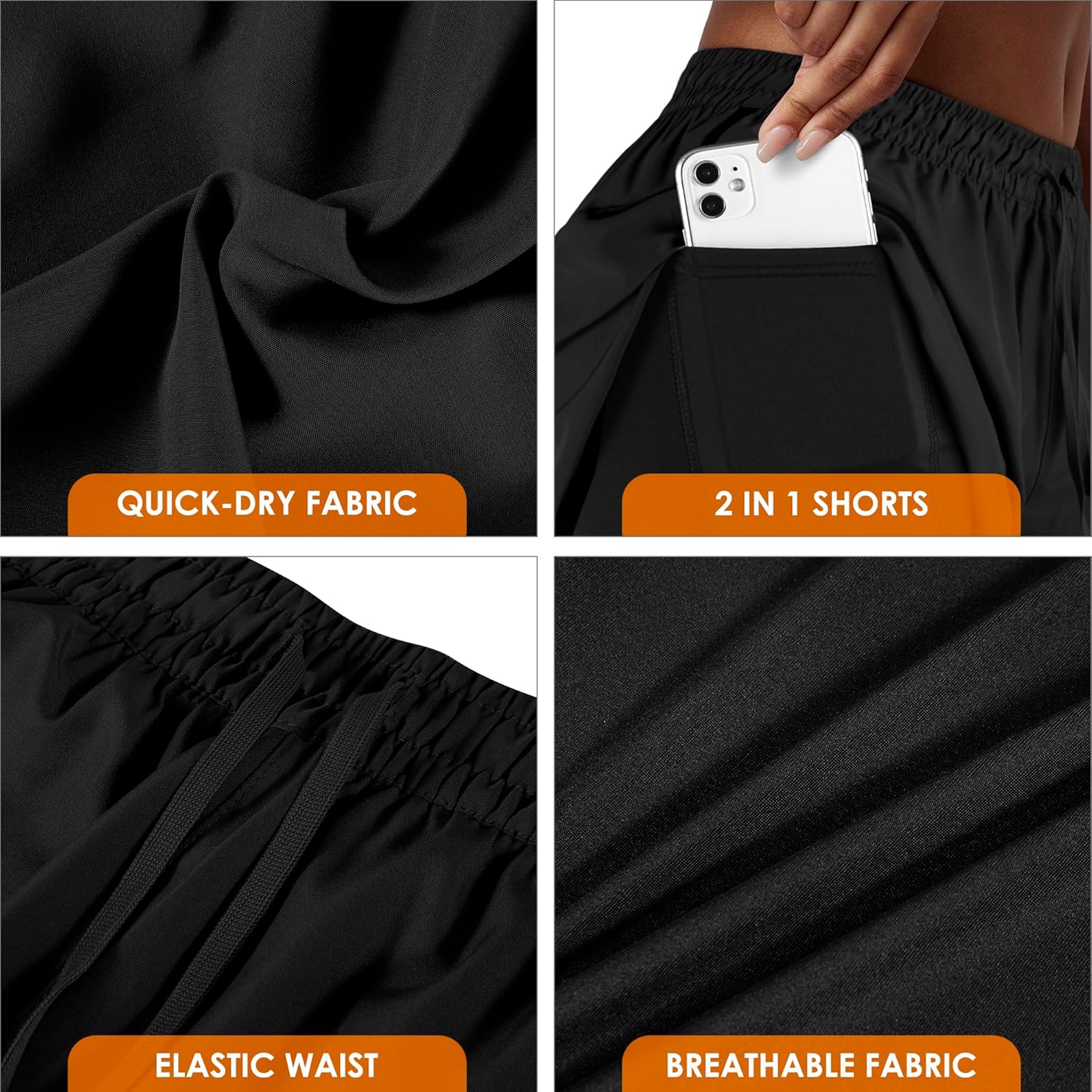 Yevrimow Women's 2-in-1 High-Waisted Running Shorts - Athletic Gym & Yoga Shorts with Liner Pockets