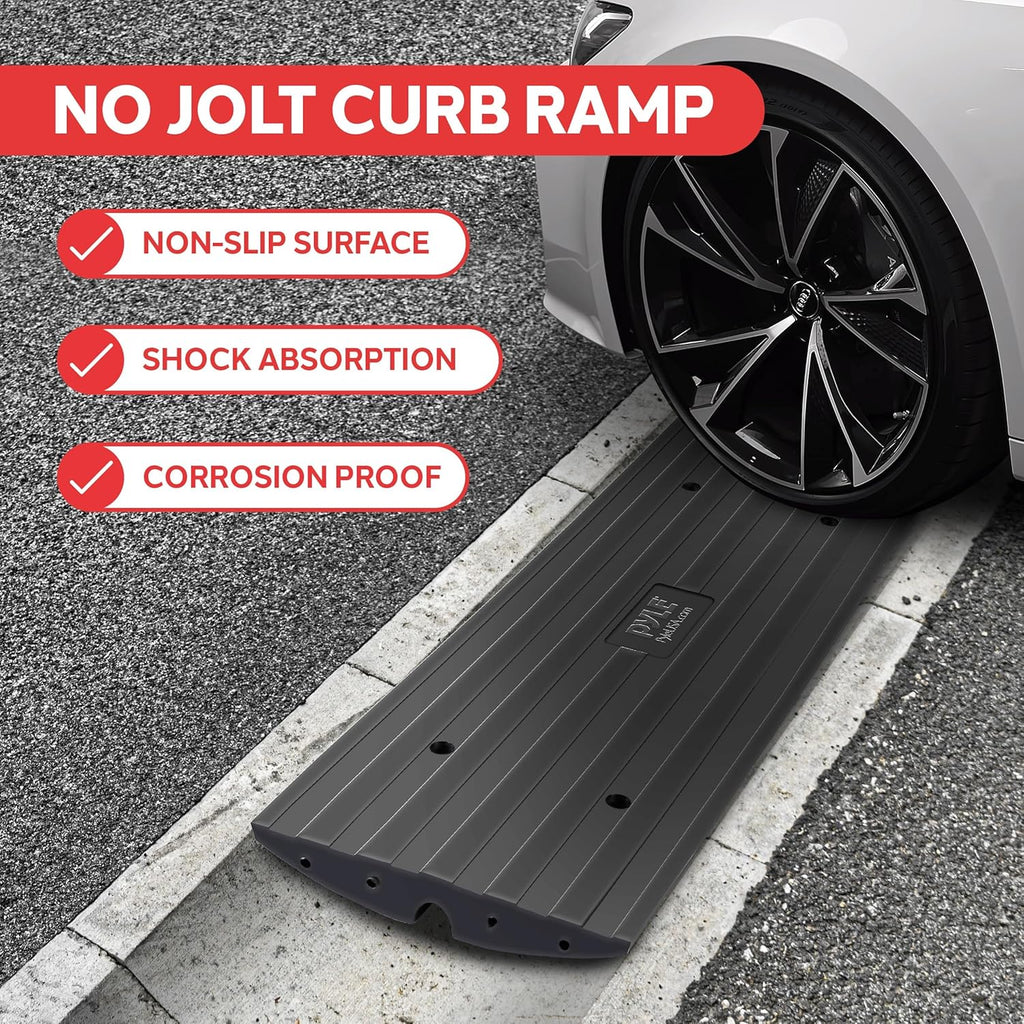 Pyle PCRBDR24 - Heavy Duty Rubber Driveway Curb Ramp | Ideal for Trucks, Scooters, Bikes & Wheelchairs