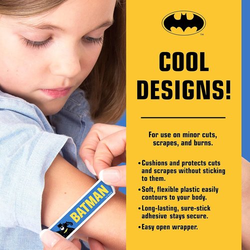 Batman Bandages - Superhero Adhesive Bandages for Kids | Flexible, 100 Count for Cuts & Scrapes