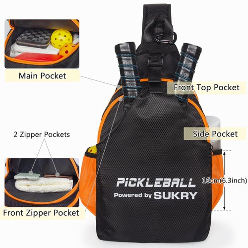 SUKRY Pickleball Bag Lightweight Sling Backpack for Men and Women with Multi-Pocket Crossbody Gym & Travel Backpack Pickle Ball Accessories