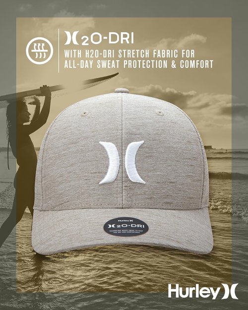 Hurley Mens Baseball Cap - Moisture Wicking Curved Brim Flexfit Fitted Hats for Men with H2O-Dri Sweatband (Sizes: S-XL)