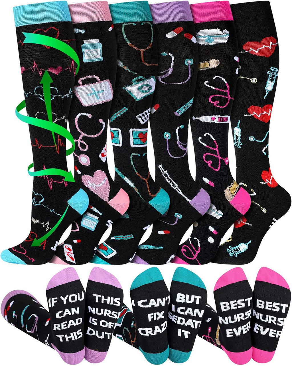 Skiennix Nurse Compression Socks - 15-20 mmHg Knee High Support for Circulation | 6 Pairs, Ideal Gift for Medical Staff