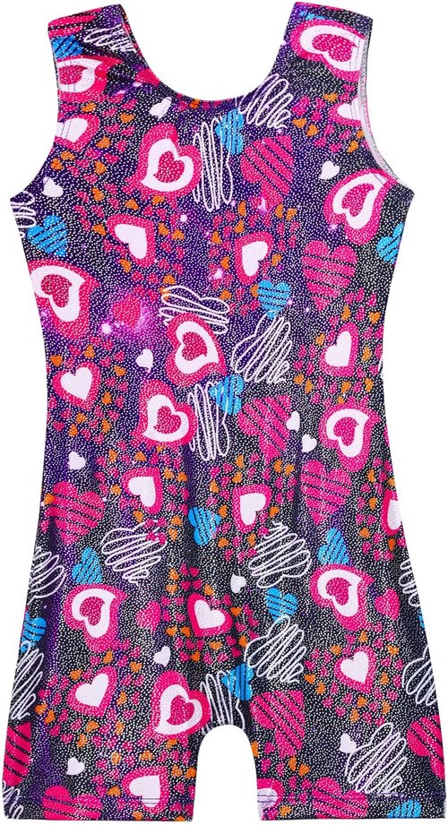 Domusgo Gymnastics Leotards - Sparkly One-Piece Unitard for Girls | Pro Kids Biketards with Shorts