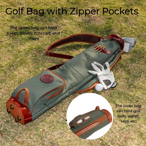 Tourbon Vintage Golf Club Carry Bags Travel Case - Canvas and Leather (33" Golf Carry Bag - Green)
