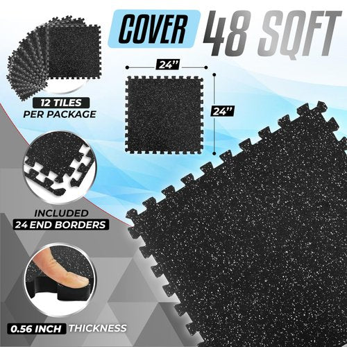Yes4All Rubber Gym Flooring for Home Gym, 0.56" Thick Gym Flooring Tiles, EVA Foam Mats with Rubber Top, Protective Flooring Mat