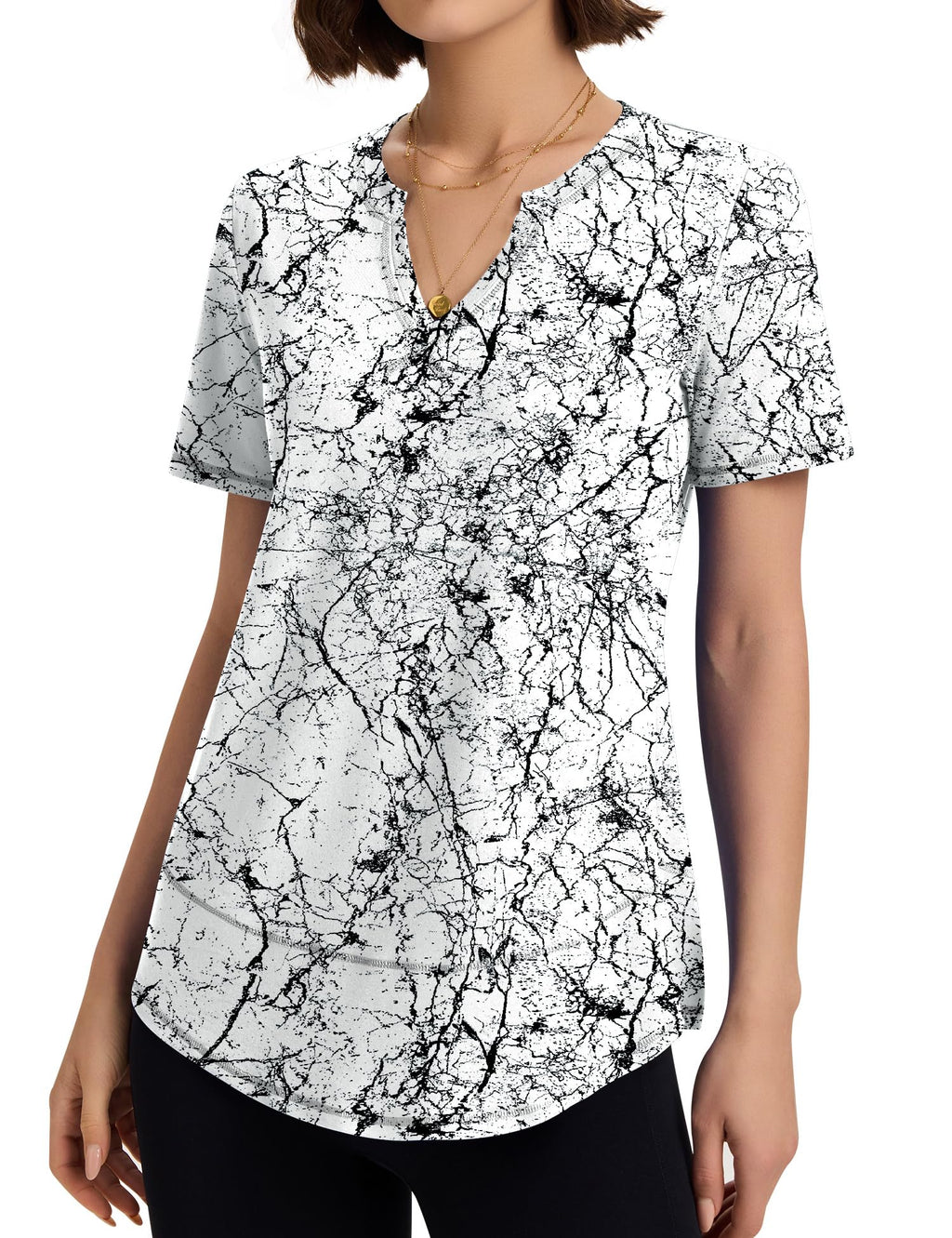 TCOT Women's Short Sleeve Workout Shirts Casual Yoga T-Shirt Soft Athletic Tee Tops Running Hiking Shirts Printed L