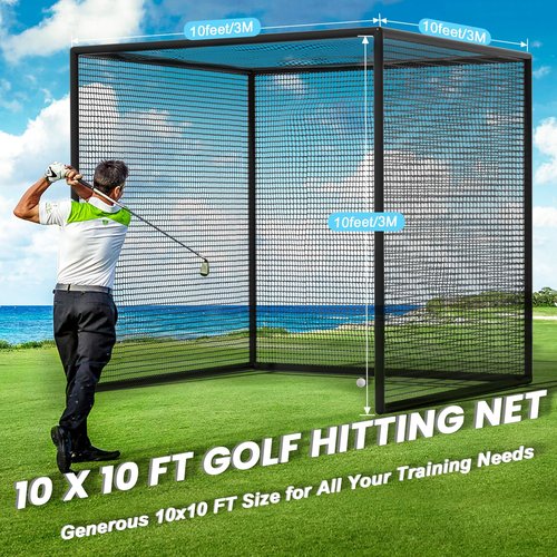 aikeec Golf Practice Hitting Net: 10 x10x 10 Ft Batting Cage Netting with Polyester Mesh, Roped Edges -for Backyard Driving, Garage, Indoor/Outdoor, Golf Simulator (Frame Not Included)