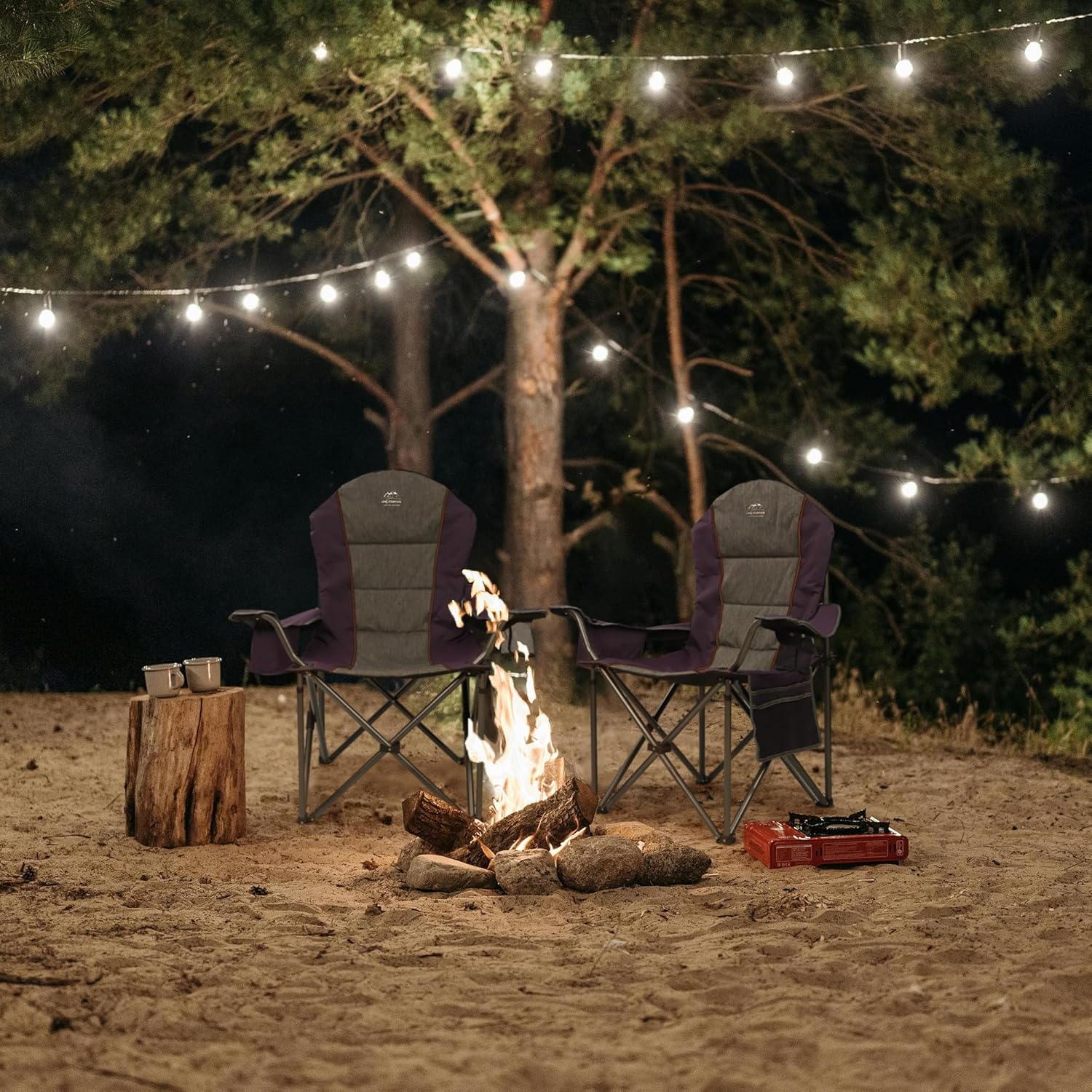 Skiennix High Back Folding Camping Chair - Heavy Duty with Cup Holder & Cooler Bag | Purple