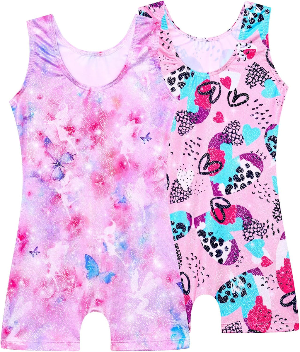 Skiennix Girls Gymnastics Leotards - Shiny Tumble Bodysuits for Dance | 2-Pack Activewear for Kids