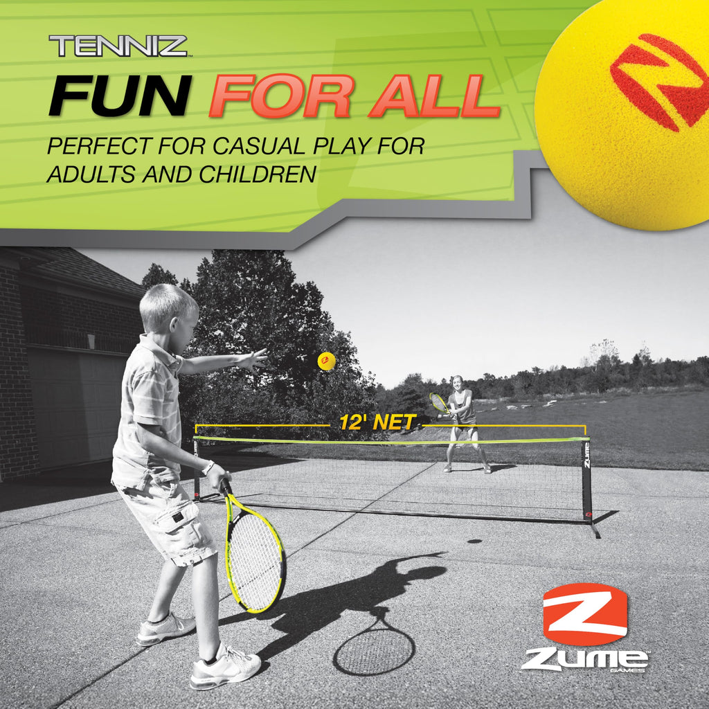 Zume Games Portable Badminton Set with Net, 4 Rackets, Shuttlecocks & Carrying Case – Outdoor Lawn Game for Backyard, Beach, or Park – Easy Setup, No Tools Required