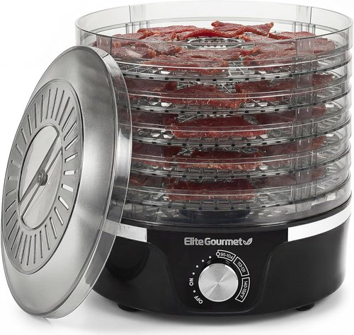 Elite Gourmet EFD319 Food Dehydrator - 5 BPA-Free Trays with Adjustable Temperature for Jerky & Snacks | Black