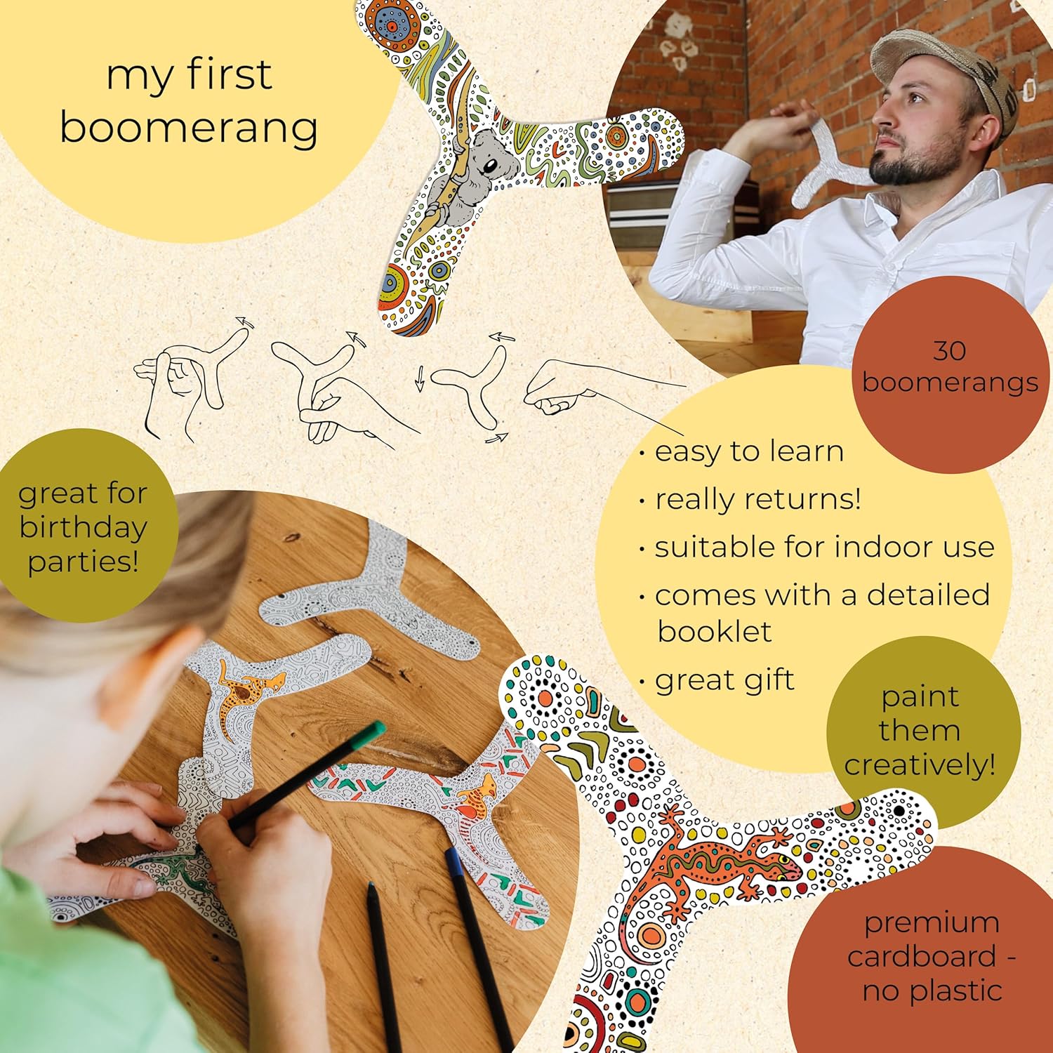 TicToys Boomerang for Beginners - Customizable Design for Indoor & Outdoor Fun | 30 Pack Set