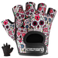 Contraband Pink Label 5237 Designer Series Workout Gloves for Women | Sugar Skull Print Weight Lifting Gloves for Women w/Grip-Lock Padding | Gym Gloves for Women w/Medium Padding (White, Large)