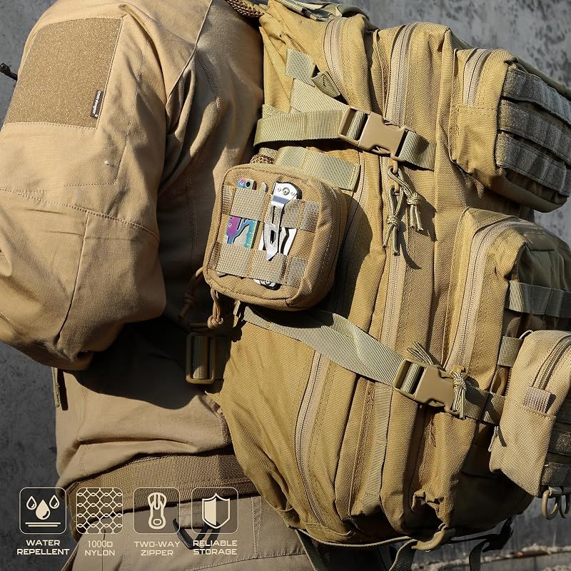2 Pack Small Molle Pouch Mini Tactical EDC Belt Pouches - Khaki