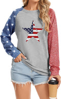 TSMNZMU Women's Star Print Colorblock Shirt - Long Sleeve American Flag Blouse for 4th of July Celebrations