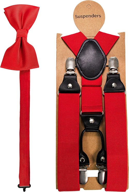 JEMYGINS Solid Color Suspender & Silk Bow Tie Set - Elegant Men's Accessories | Perfect for Weddings