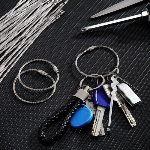 Shimeyao 120 Pcs Wire Keychain Cable Metal Wire Cable Key Ring 6 Inch Stainless Steel Loop Luggage Tag for Outdoor Hiking(120 Pcs,6 Inch)