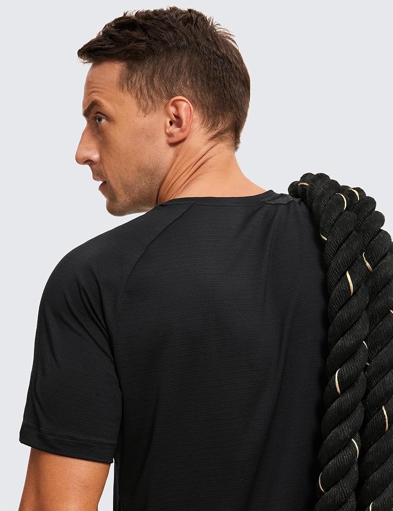 CRZ YOGA Breathable Texture Crewneck T-Shirt - Black, Large