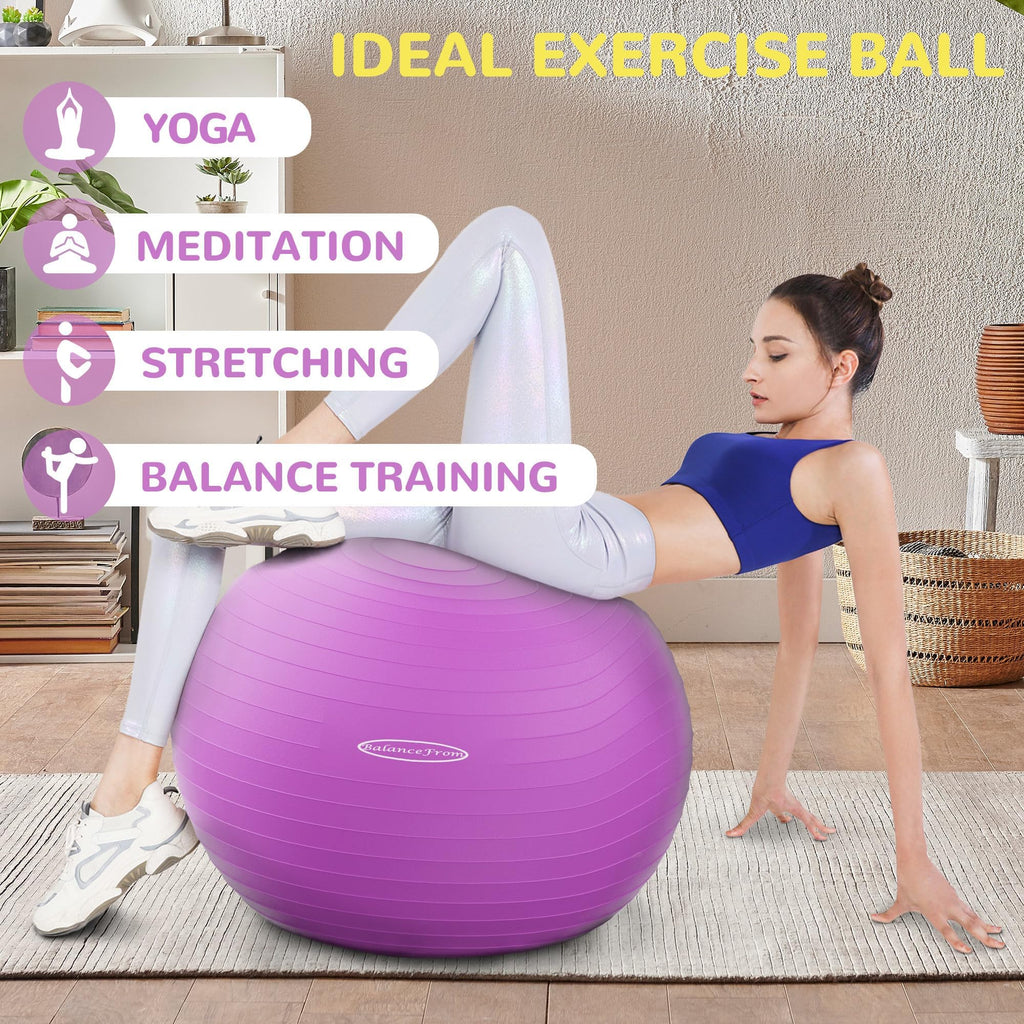 Fitvids Anti-Burst and Slip Resistant Exercise Yoga Ball for Fitness with Quick Pump – 2 – 30-inch – Purple