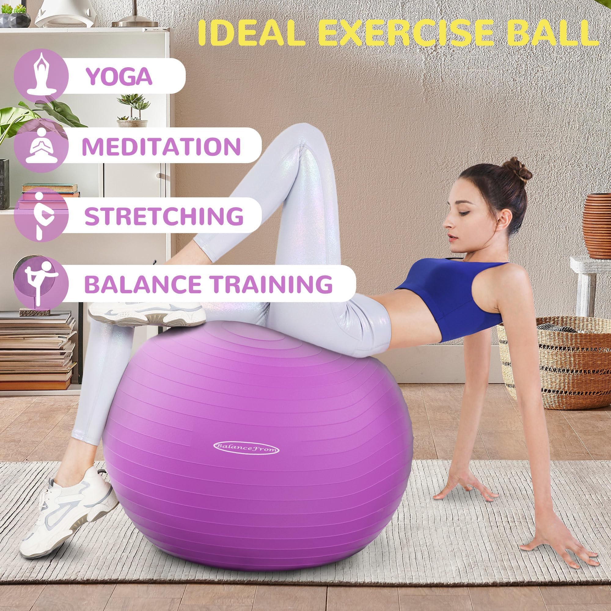 Fitvids Anti-Burst and Slip Resistant Exercise Yoga Ball for Fitness with Quick Pump – 2 – 30-inch – Purple