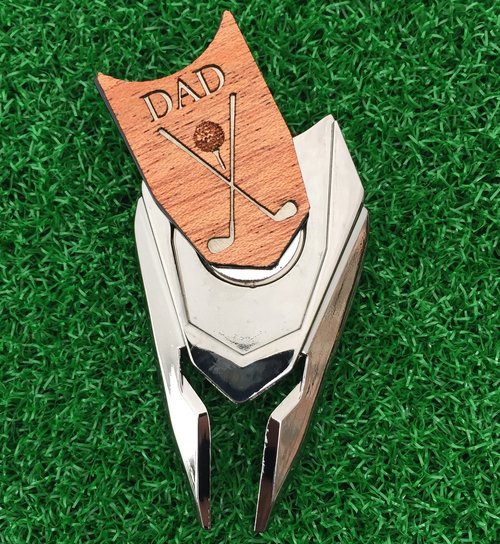 The Quintessential Hostess DAD Engraved Golf Gift Divot Tool and Ball Marker in Teak Wood - Dad Personalized Gift, Dad, Gift for Dad, Dad Birthday Gift
