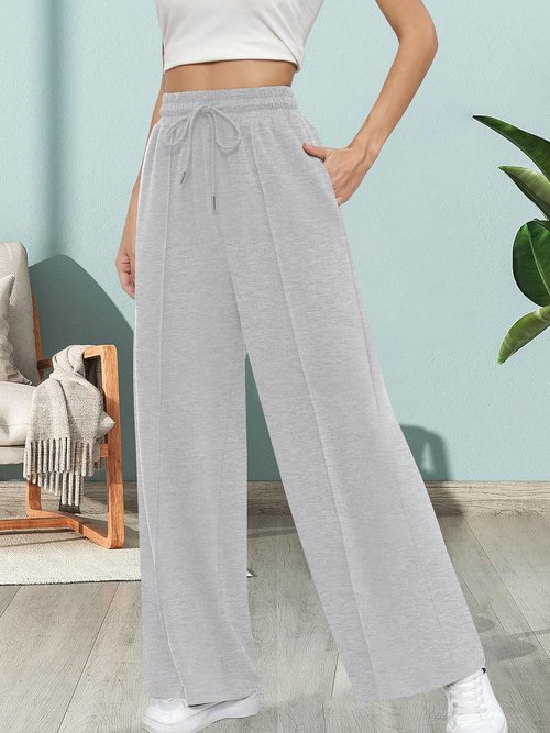 Missufe Women's High Waist Wide Leg Pants - Comfortable Casual Joggers with Pockets for Workouts