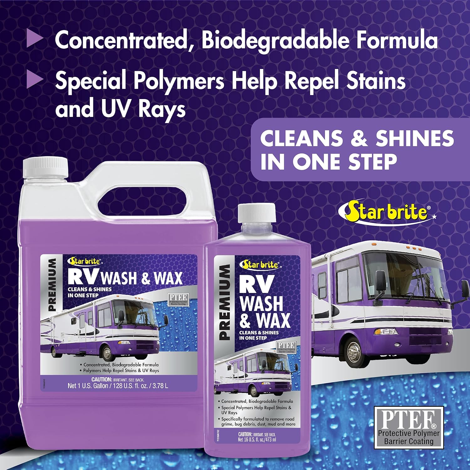 Star Brite RV Wash & Wax - One-Step Cleaner with UV Protection - Perfect for RV & Camper Care - 16 OZ