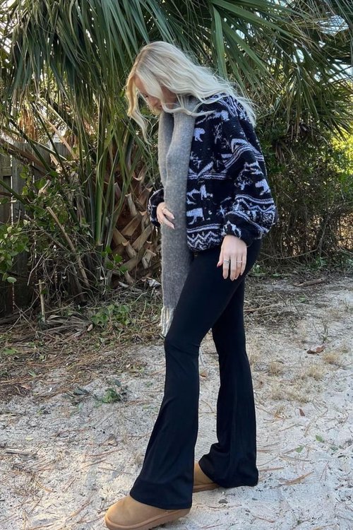 Sunzel Flare Leggings, Crossover Yoga Pants with Tummy Control, High Waisted and Wide Leg, No Front Seam Black XX-Large 34" Inseam