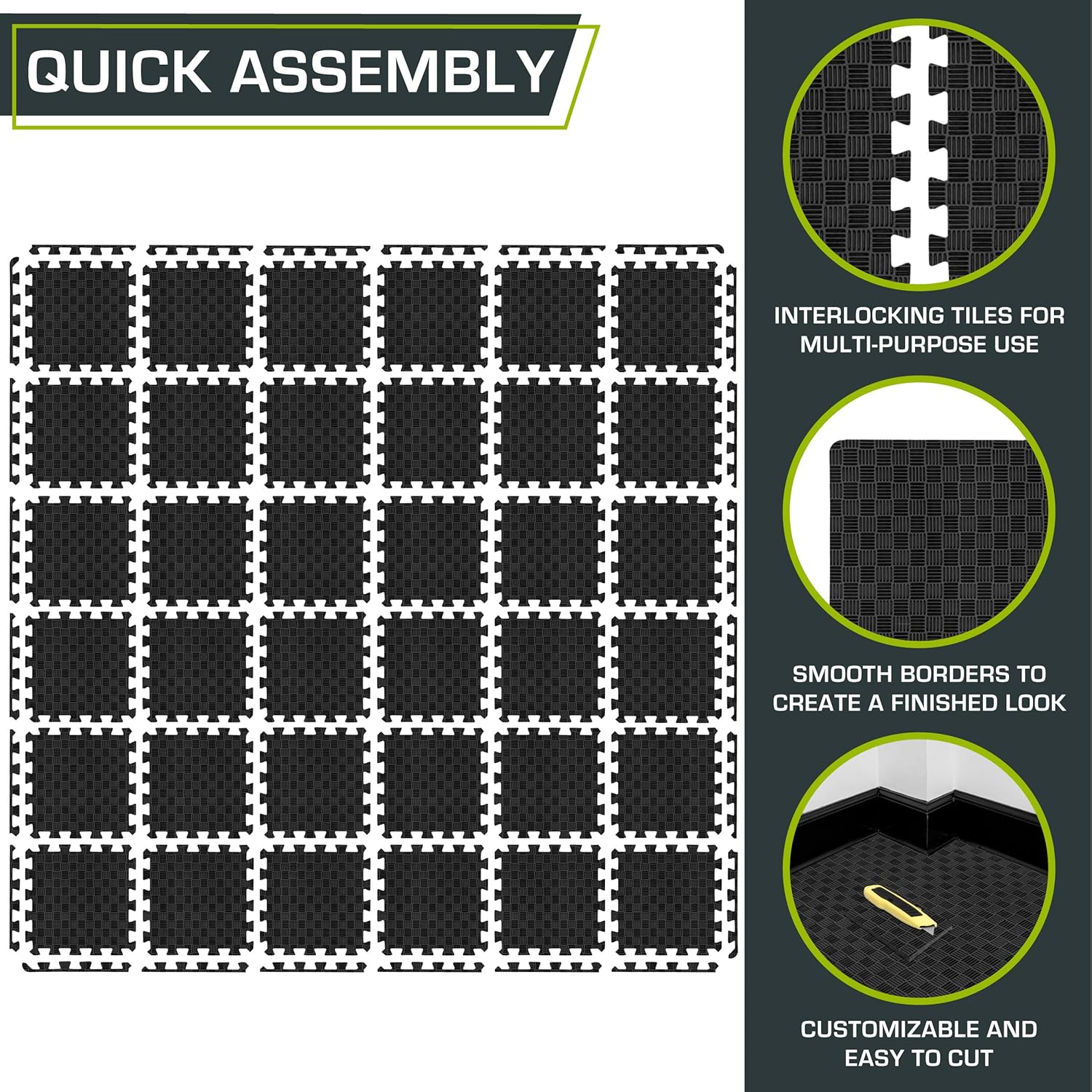 ProsourceFit Exercise Puzzle Mat - Non-Slip EVA Foam Gym Tiles | Shock Absorbing, Checkered Design, 36 SQ FT