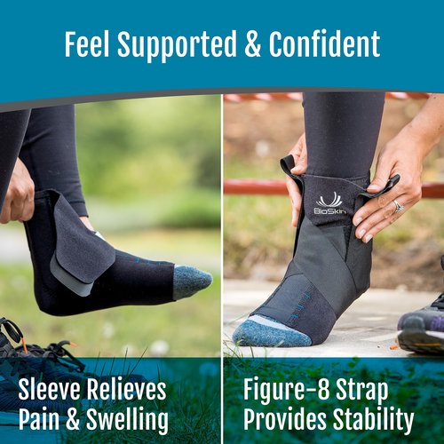 BioSkin Ankle Compression Brace - Sprained Ankle, Post Injury Support Brace for Women and Men, Swollen Feet Relief, HSA or FSA Eligible (Medium)