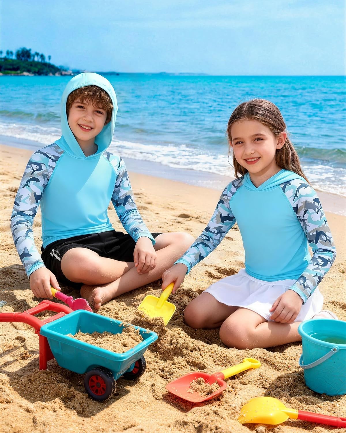Skiennix Boys Rash Guard Swim Hoodie - UPF 50+ UV Sun Protection Long Sleeve Fishing Shirt | Kids SPF Water Shirt