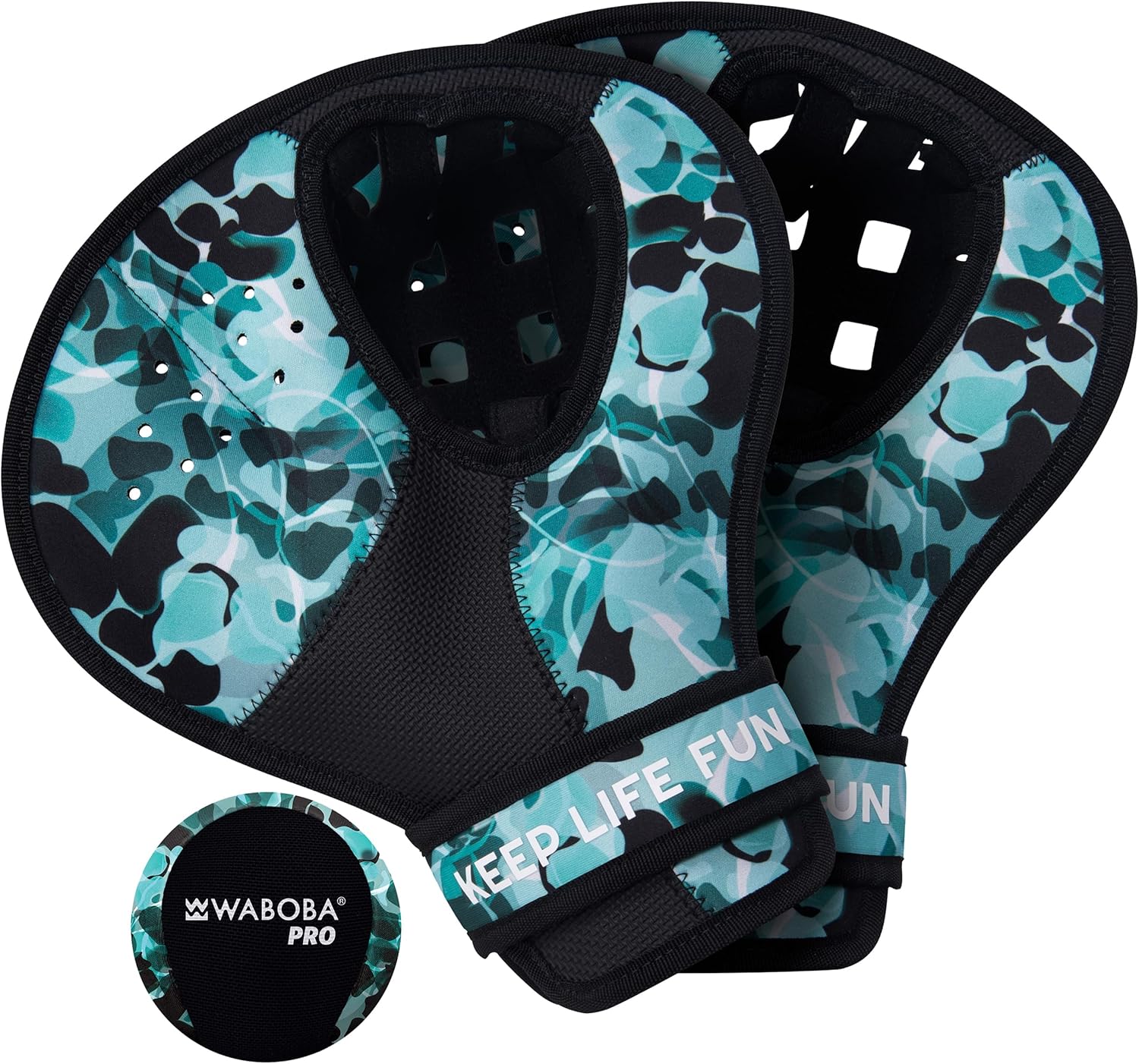 Waboba Catch Water Gloves - Pro Water Bouncing Ball Set for Beach & Pool Games | 2 Baseball Mitts, Black
