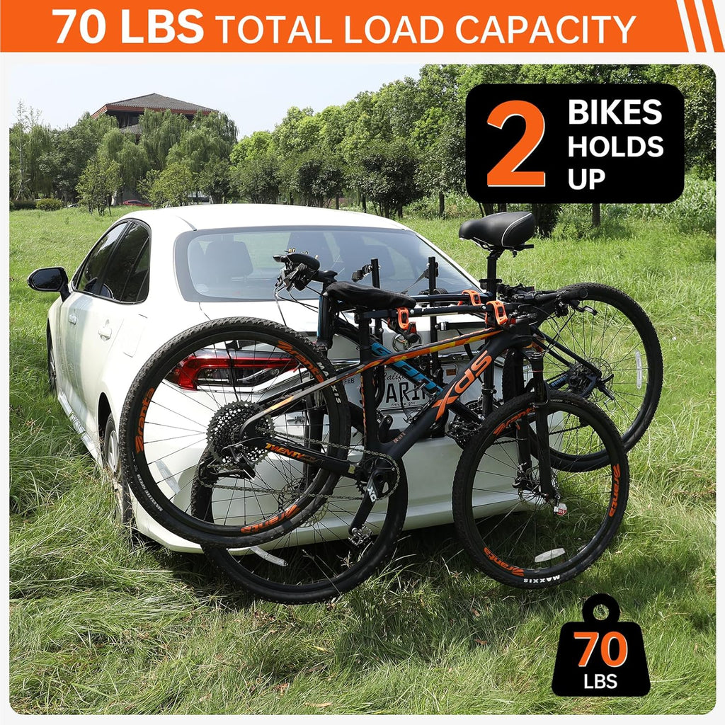 Sports Deluxe 2-Bike Trunk Mount Rack, Model SY-Trunk-BR, Black + Orange up to 70lbs Load (Trunk Bike Rack)