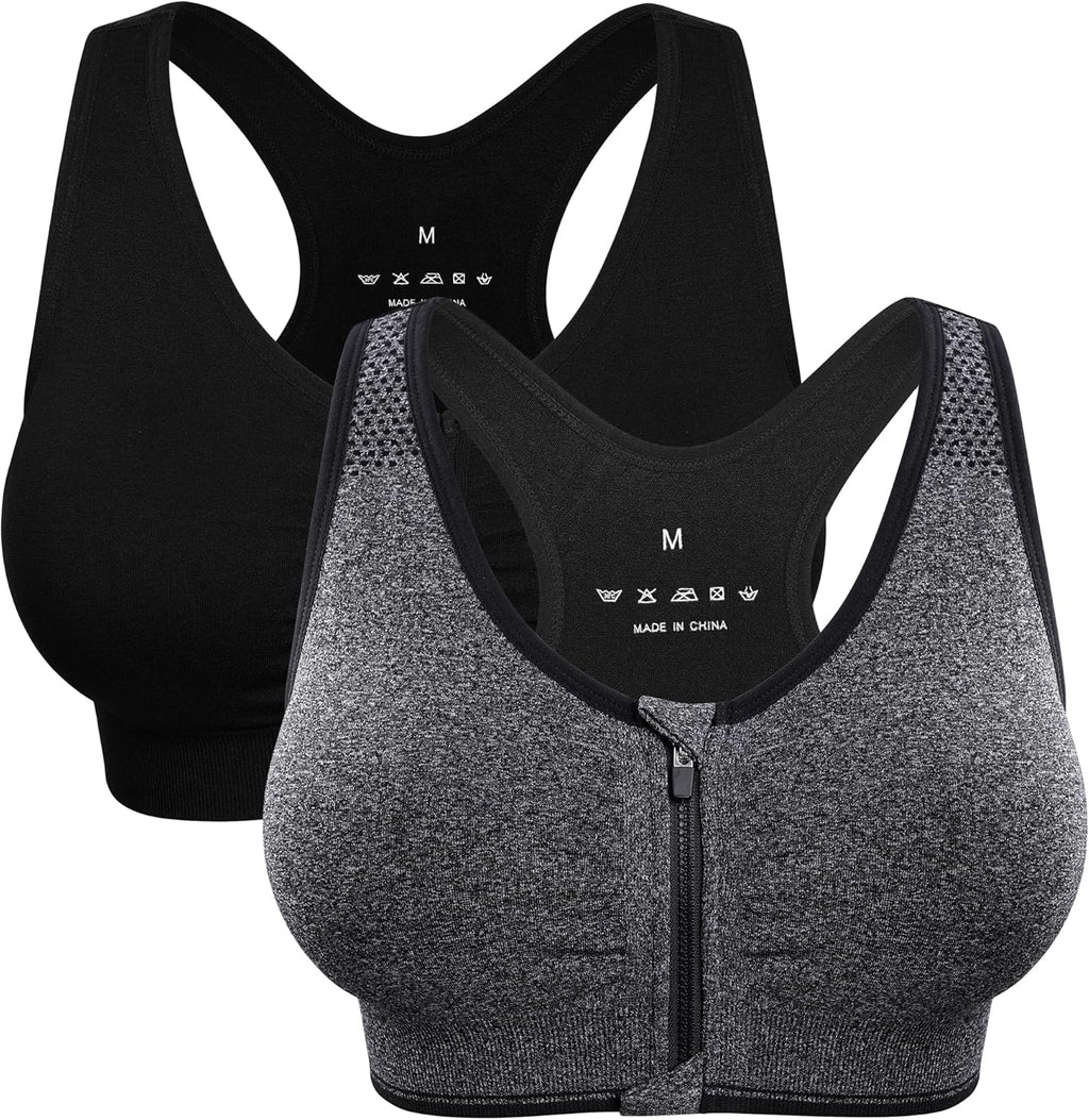 Skiennix Women's Zip Front Sports Bra - Wireless Comfort for Post-Surgery & Yoga | Activewear