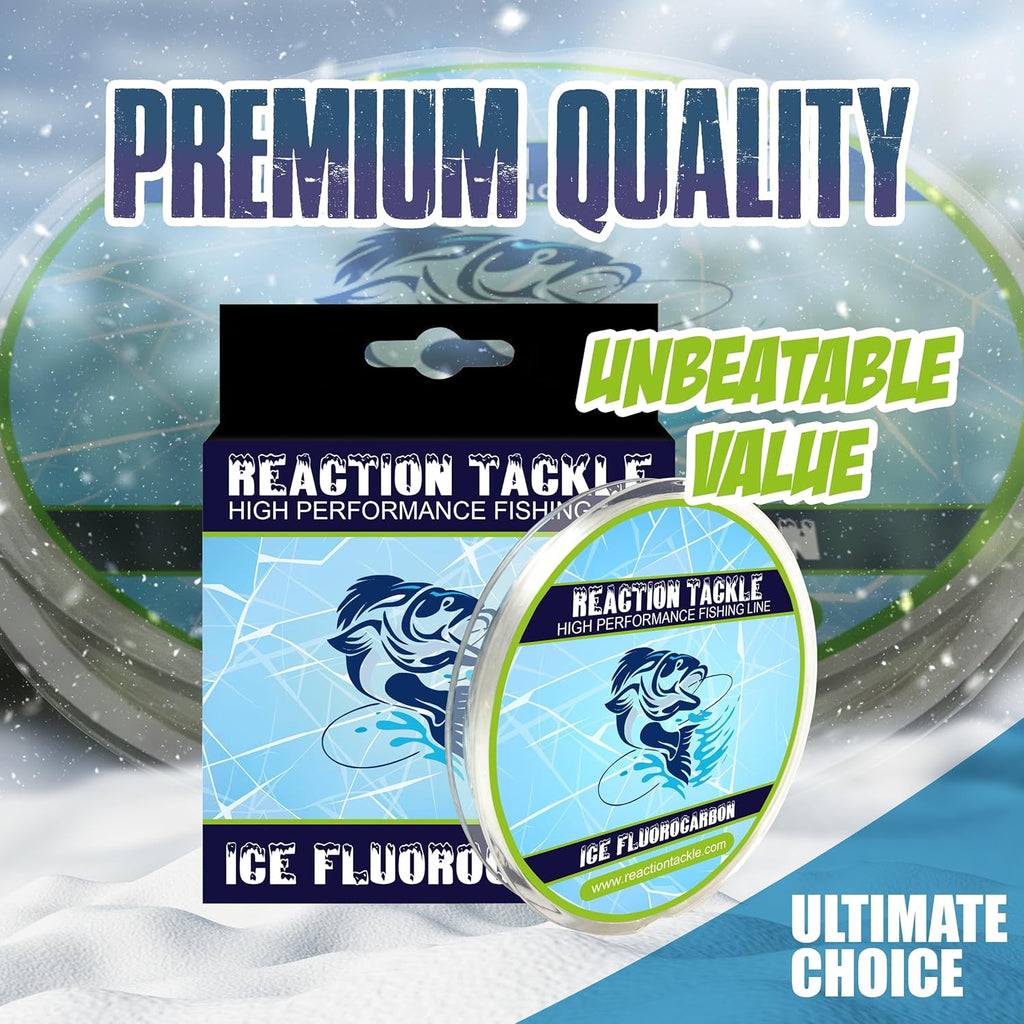 Reaction Tackle Ice Fluorocarbon Fishing Line - High Strength & Abrasion-Resistant, Fast-Sinking, Virtually Invisible