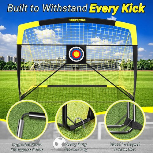 Happy Jump Portable Soccer Goal - 7x5 FT & 5x3.6 FT | Durable Design for Youth Ages 6-14, Easy Setup