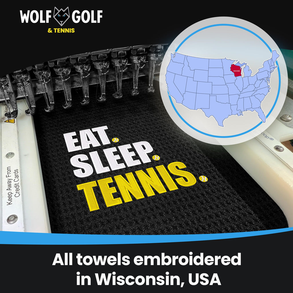 Tennis Towel | Eat Sleep Tennis Towel | Embroidered Tennis Towels for Men | Custom Tennis Towels for Women | Tennis Court Accessory | Tennis Gifts