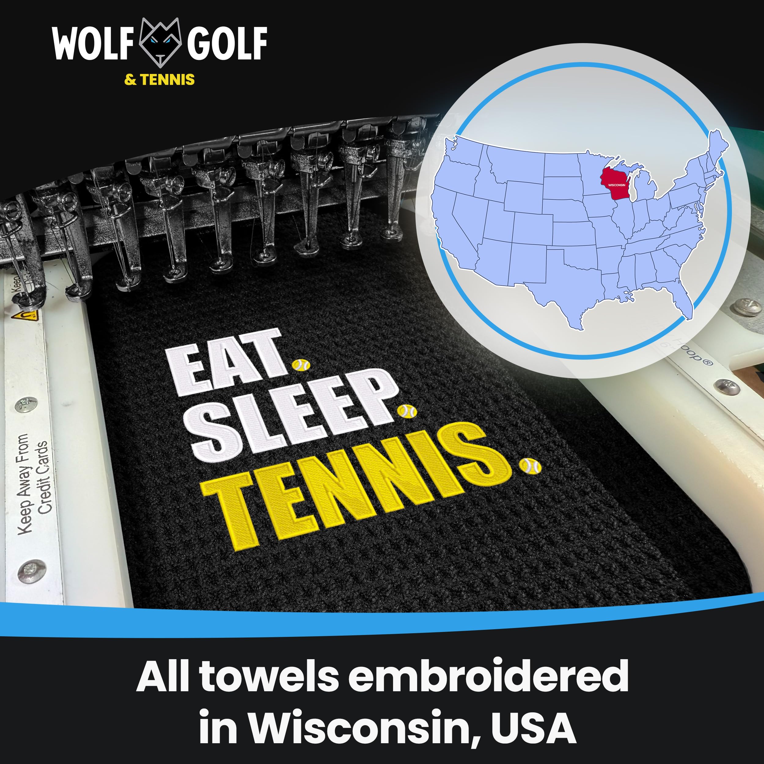 Tennis Towel | Eat Sleep Tennis Towel | Embroidered Tennis Towels for Men | Custom Tennis Towels for Women | Tennis Court Accessory | Tennis Gifts