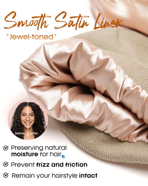 FURTALK Womens Winter Warm Satin Lined Beanie Hats Silk Lining Unisex Knit Slouchy Caps